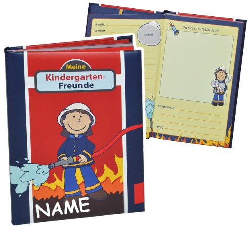 Meine Kindergarten Freunde Buch - Feuerwehrmann Frido Feuerwehr für Jungen - mit Namen - dick gebunden für Kindergartenfreunde Poesie A5 Hardcover - Freundebu..