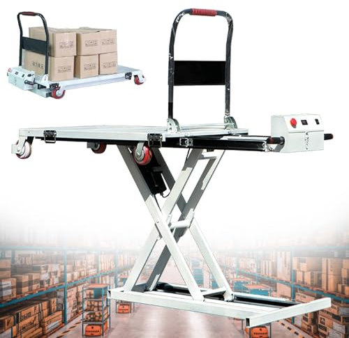 Carrello elevatore idraulico, tavolo elevatore elettrico a forbice con 4 ruote, piattaforma elevatrice elettrica altezza di sollevamento da 41 per movimentazione e trasporto di materiali