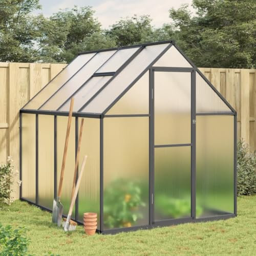 Somanki Gewächshaus mit Fundamentrahmen Anthrazit 224x169x195 cm Alu, Frühbeet, Tomatenhaus, Treibhaus, Greenhouse, Garten Zubehör - 4005836