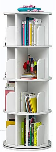 Kchsdool Drehbares Eck-Bücherregal, 360° drehbares Bücherregal, schwebendes Bücherregal, schmales Bücherregal (Weiß, 4-stöckig)