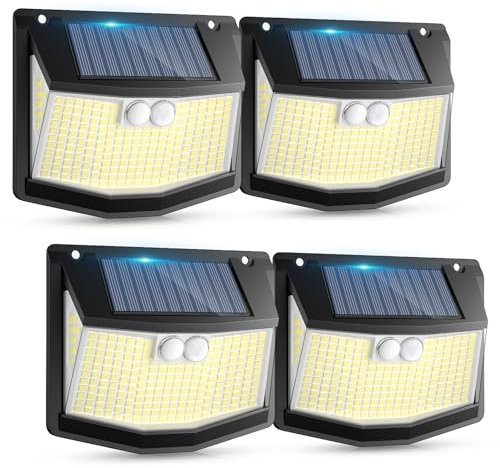 CZHHMART Luce Solare Esterni Rilevatore Movimento: 248 LED Luce Solare Esterna Sensore 3 Modalità 270° Illuminazione IP65 Impermeabile Faretto da Esterno a Parete Applique per Giardino Garage 4 Pezzi