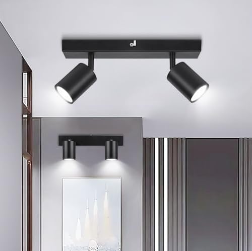 Ketom 2 Pezzi Faretti da Soffitto Orientabili Nero, GU10 Lampada Faretti Led Soffitto Moderna, Plafoniera LED con 2 Faretti per Cucina, Cameretta, Senza Lampadina