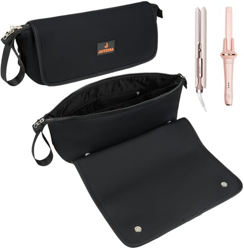 Jaffzora Hair Tools Travel Bag with Heat Resistant Mat and Lining, Portable 2 in 1 Hair Storage Bag for Curling Iron, Flat Irons, Straighteners and Haircare Accessories,Black