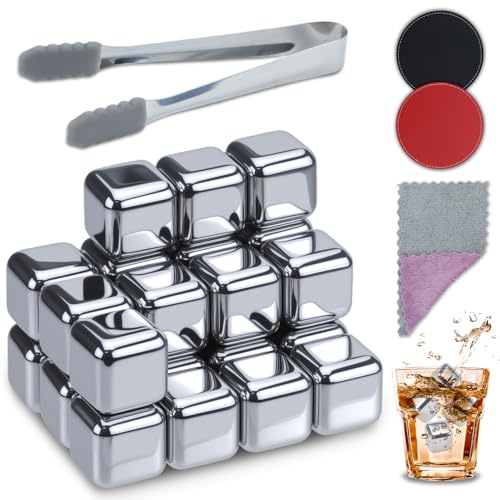 Feelhap Eiswürfel Edelstahl Wiederverwendbar,Wein Kühlsteine Für Getränke | 24 Stück Eiswürfel Aus Edelstahl Wiederverwendbare Whisky Steine Ice Cubes Set,Vatertagsgeschenke für Männer und Ehemann