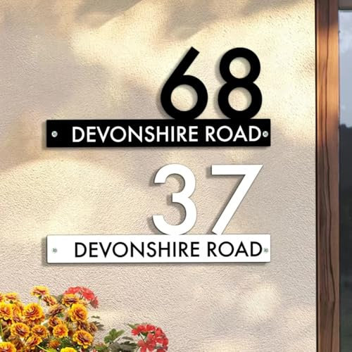 Personalized Custom Outdoor House Numbers 3D Cutting Acrylic House Plate Exterior Family Name Street Address Door Sign (White)