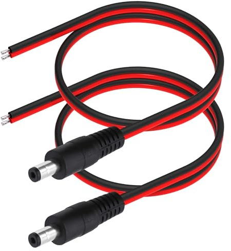 YARCHONN DC5521 Power Pigtails Kabel 14AWG 5.5mm x 2.1mm DC Fass Jack auf Bare Draht Stromversorgung Reparatur Kabel Ersatz Verlängerungskabel für CCTV Kameras LED Streifen 50cm -2Stück(Stecker)