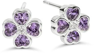 Radley Sterling Silver Purple Heart CZ Flower Earrings