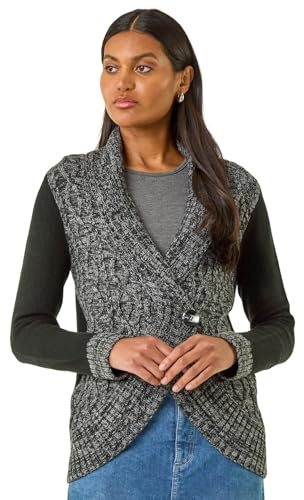 Roman Originals Textured Knit Wrap Cardigan for Women UK - Ladies Everyday Autumn Winter Comfy Soft Evening Vacation Work Party Night Out