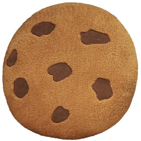 TYUIOP Plüsch Keks-Kissen 28cm, Chocolate Chip Cookie Design - Rundes Sitzkissen für Boden, Sofa & Stuhl, Lustiges DekoKissen für Indoor & Outdoor (28x28x8cm)