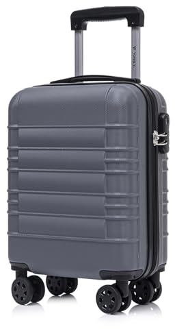 YONSLY Koffer Suitcase S Grau, Trolley Reisekoffer, Kabinenkoffer Rollkoffer Handgepäck mit 4 Rollen 360°, Hartschalenreisekoffer, Zahlenschloss, Weicher Gummigriff