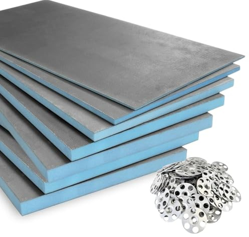 5X Tile Backer Board Insulation XPS Foam Waterproof Cement Coat + 75 Washers 1200x600mm Underfloor Heating Underlay (1200x600x10mm)