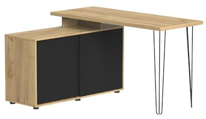 Vicco Schreibtisch Notivo, Schwarz, 135 x 55 cm | mit Aktenschrank, geeignet für Home-Office und Arbeitszimmer