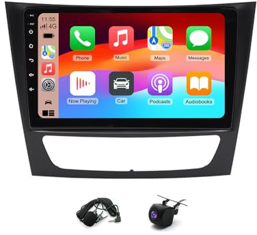 4G+64G Android 15 Autoradio für Mercedes-Benz E-Klasse CLS-Klasse W211 W219 2005-2008 mit Carplay & Android Auto, 2 DIN Bluetooth Auto Radio mit 9 Zoll HD Touchscreen, WLAN, FM, MirrorLink, Navi