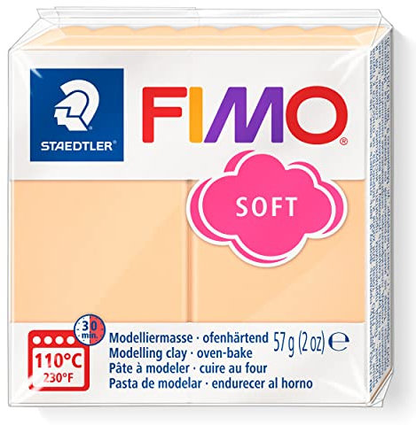 STAEDTLER ofenhärtende Modelliermasse FIMO soft, pfirsich, weich und geschmeidig, speziell für Einsteiger und Hobbykünstler, Normalblock 57g, 8020-405