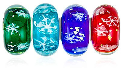 Bling Jewelry Weihnachts-Schneeflocke Murano-Glas-Mix Aus 4 Sterling-Silber-Zwischenperlen Passt Auf Europäisches Charm-Armband Für Frauen Und Jugendliche.