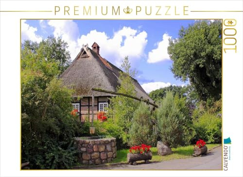 CALVENDO Puzzle Typisches, niedersächsisches Bauernhaus mit Ziehbrunnen | 1000 Teile Lege-Größe 64 x 48 cm Foto-Puzzle für glückliche Stunden