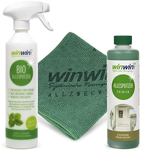 winwin clean Systemische Reinigung - ALLESPUTZER 'PREMIUM' 500ML I INKL. 'UNIVERSALTUCH' UND SPRÜH-/DOSIERFLASCHE SET