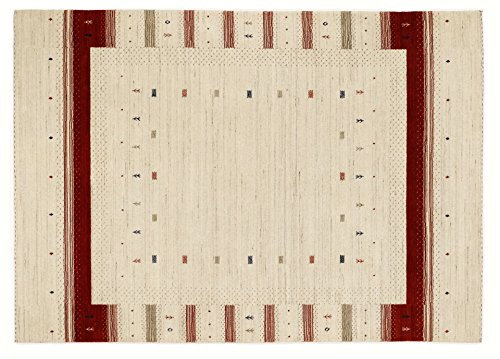 AKALI RAM handgewebter Schurwoll Teppich in creme-rot, Größe: 170x240 cm