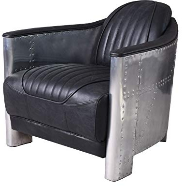 Sessel Vintage Leder Armlehnsessel schwarz Aluminium Schwarz Loungesessel gepolstert Stuhl Cocktailsessel ovl213 Palazzo Exklusiv