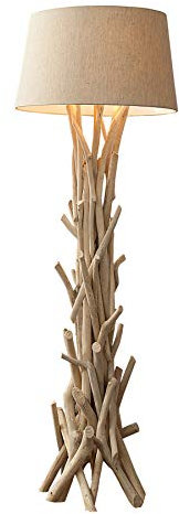 invicta INTERIOR Design Treibholz Stehlampe WILD NATURE 155 cm sand mit hochwertigem Natur Leinen Schirm Massivholz Stehleuchte Lampenschirm aus Leinenstoff