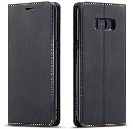 QLTYPRI Case for Samsung Galaxy S8, Premium PU Leather Cover TPU Bumper with Card Holder Kickstand Hidden Magnetic Adsorption Flip Wallet Case Cover for Samsung Galaxy S8 - Black