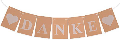 MEJOSER Vintage Girlande Danke mit Herz Wimpel für Hochzeit-Shooting Dekoration für Geschenketischaus aus Kraft Papier Banner 3 Meter für Hochzeit Party Dekoration