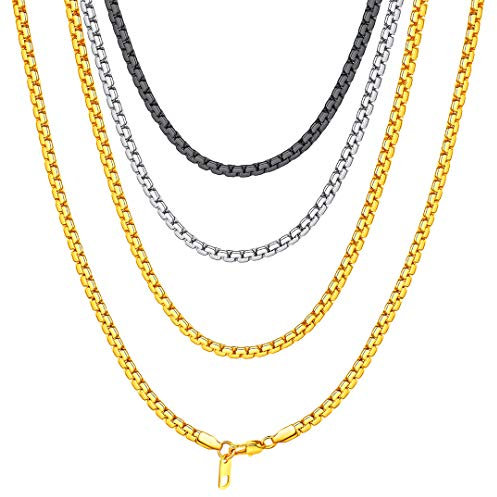 ChainsHouse Damen Kette Edelstahl Frauen Halskette Gold Venezianierkette 4mm Platten Kette Damen Venezianer Halskette Frauen Choker Necklace Vergoldet Gliederkette Punk Modeschmuck für Muttertag