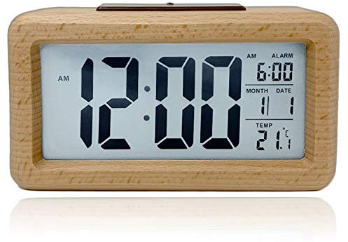 mixed24 LED Wecker Holz Schlummerfunktion Schlummern Digital Beleuchtet