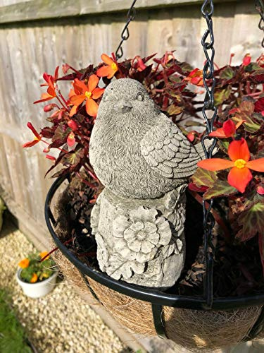 Dekofigur Rotkehlchen auf Sitzstange, aus wiederaufbereitetem Stein, für den Garten