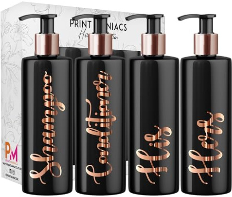 Print Maniacs Black Mrs Hinch Inspired Personalised 500ml Bottles Bathroom Lotion Kitchen Shampoo Conditioner Rose Gold Pump (Hand Wash Set) (Copper)