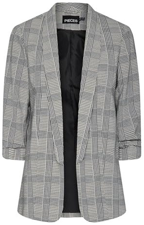 PIECES Women's Pcbosella 3/4 Printed Blazer Noos, Black/AOP: Check, 10