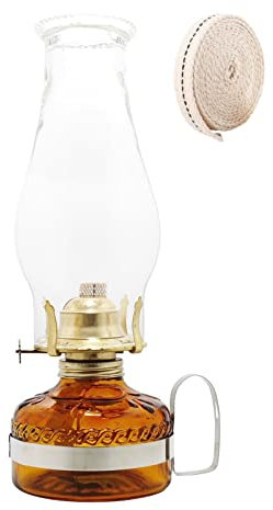 TOLOTK Öllampe mit Griff für Innenbereich Große Vintage Braunem Glas Petroleumlampe Höhe 30,5 cm mit Transparentem Austauschbarem Lampenschirm Dekorative Lichter (Color : Oil Lamp)