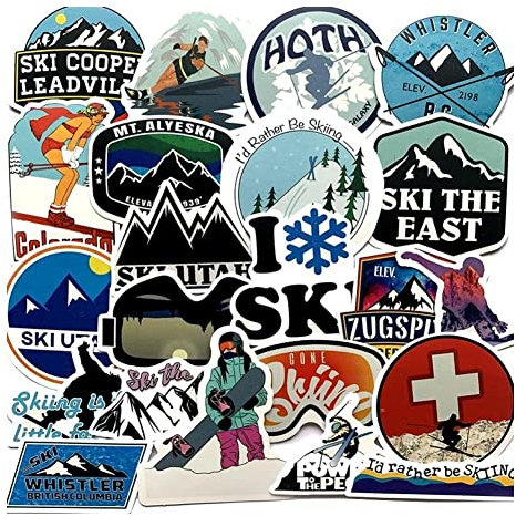 Wudaizhi 50 Stücke Pack Winter Skifahren Schnee Berg Graffiti Aufkleber Für Gepäck Laptop Skateboard Kühlschrank Skiaufkleber Aufkleber (zufälliger Stil)