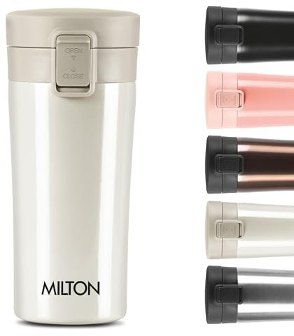 MILTON Travel Coffee Mug with Lid 12 oz, Stainless Steel for Drinks, Double Wall Vacuum Insulated Cup for Hot and Cold drinks, Leakproof Design, Car Cup Holder Friendly - Cream