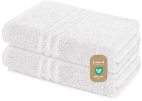 Lavea Saunatuch Saunahandtuch 80x200cm - 2er Set, Weiß, 500gr/m², 100% Baumwolle