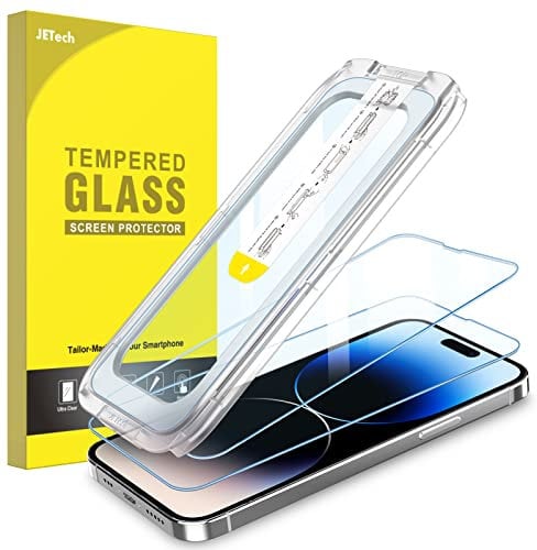 JETech Ein Touch Installieren Schutzfolie für iPhone 14 Pro 6,1 Zoll, Full Screen Panzer Schutz Glas Folie Displayschutz, Auto Ausrichtungswerkzeug Bausatz, HD Klar, 2 Stück