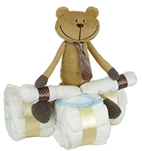 Windeldreirad mit Fahrer Bär - Baby Geschenk zur Geburt/Windeltorte 42-teilig