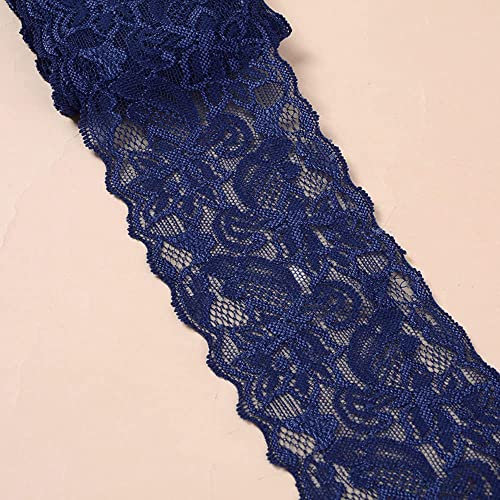 3 Yards Elastizität Spitzenbordüre Spitzenband,8cm Breite Bunte Spitzen-Blumen Borte Dekoband Zierspitze Zierband Spitzenstoff Spitzenborte für Nähen DIY Handwerk Kleidung Unterwäsche,Navy blau