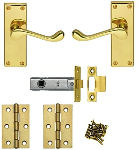 Golden Grace Victorian Scroll Internal Lever Latch Door Handles in Premium Polished Brass Finish with Fixings Set