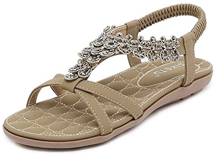 ZDQ Sandales Femme Été Confortable Elégant Plate Chaussures Beige 42 EU = Taille Fabricant 43