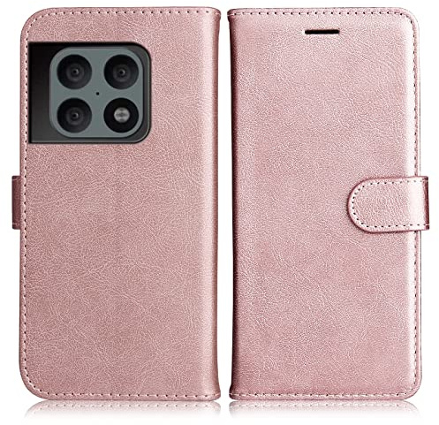 DENDICO Hülle für OnePlus 10 Pro 5G, PU Leder Brieftasche Handyhülle, Flip Tasche TPU Schutzhülle mit Kartenfach für OnePlus 10 Pro 5G, Rosa