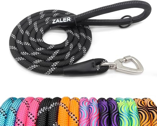 Zaler Laisse pour Chien en Corde – Laisse réfléchissante avec Mousqueton, Robuste pour Chiens de Grande et Moyenne Taille (1,2 m, Noir)