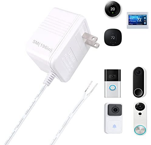 TESEU Doorbell Transformer 24V Adapter, C Wire Adapter Thermostat, 16.4ft(196) Long Power Supply, Compatible with Ring, Nest Hello, Wyze and Eufy Wired Video Doorbells