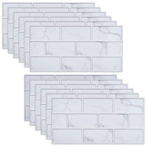12 Sheets Brick Tile Stickers, Self Adhesive Wall Tiles, Peel and Stick Wall Tiles, Waterproof Splashback Tilesfor Kitchen & Bathroom - 30x15cm