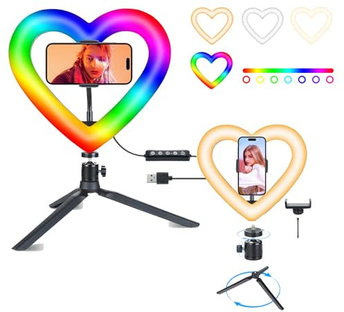 10 Ring Light, Luci per selfie,Heart ring light professionale, ring light da tavolo, RGB Di lluminazione 13 Luminosità per Trucco Fotografia Youtube Video