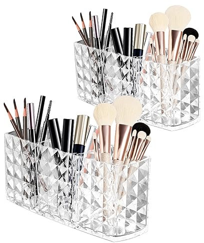 Bubuny Kosmetik Organizer, 2 Stück mit Je 3 Fächern Schminkaufbewahrung für Parfüm Eyeliners Lippenstift Wimperntusche Kosmetikpinsel Schminkpinsel, Acryl Kristall Make up Organizer Zuhause Büro