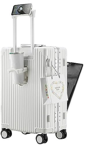 ZTBGY Bagage universel extensible à coque rigide, serrure TSA intégrée, avec porte-gobelet et support de téléphone – 45,72 cm/50,80 cm/60,96 cm, noir/blanc, affaires, blanc, 24寸