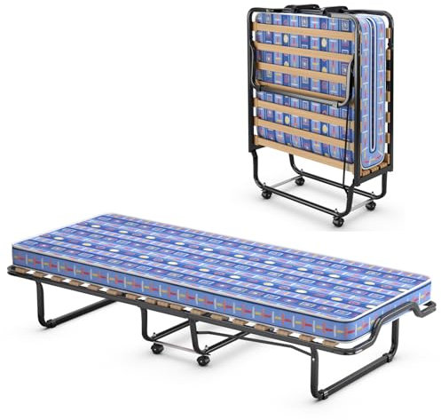GIANTEX Gästebett klappbar, Klappbett 80x200cm Erwachsene, Reisebett inkl. Matratze aus Memory-Schaum, Einzelbett 4 Rollen, klappbares Bett Faltbett Metallbett Metallrahmen bis 120kg belastbar (Blau)