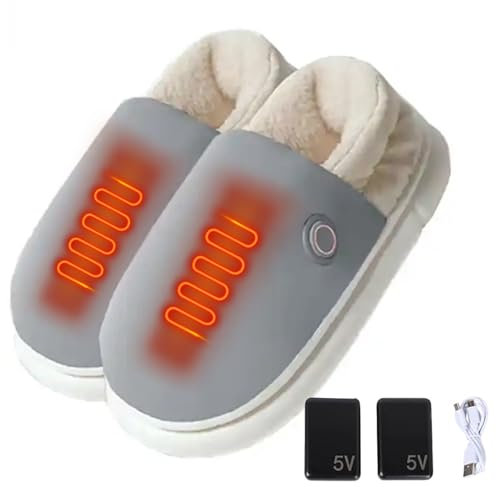 Zapatillas USB Calefactables Hombre Mujer - Calentadores de Pies Con 3 Niveles de Temperatura - Espuma Viscoelástica (Talla: 40-41, Color: Gris)
