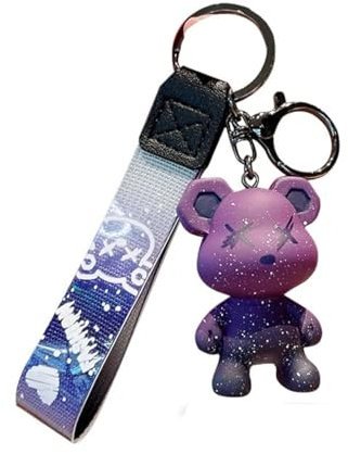 ZOIKOM Cartoon Anime Doll Cool Gradient Bear Keychain Cute Bag Pendentif Personnalité Car Accessories Creative Petit Cadeau, gris, taille unique (bear-puple)